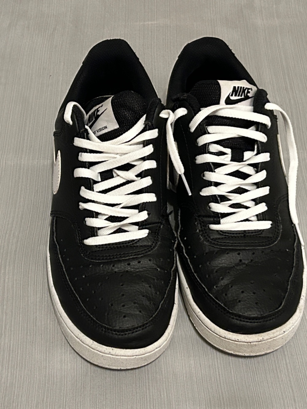 Nike Court Vision Black and White Low-Top Leather Sneakers - Picture 2 of 6